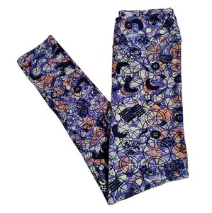 LuLaRoe Women's Leggings with Purple, Orange, and Blue Patterns One Size (2-12)